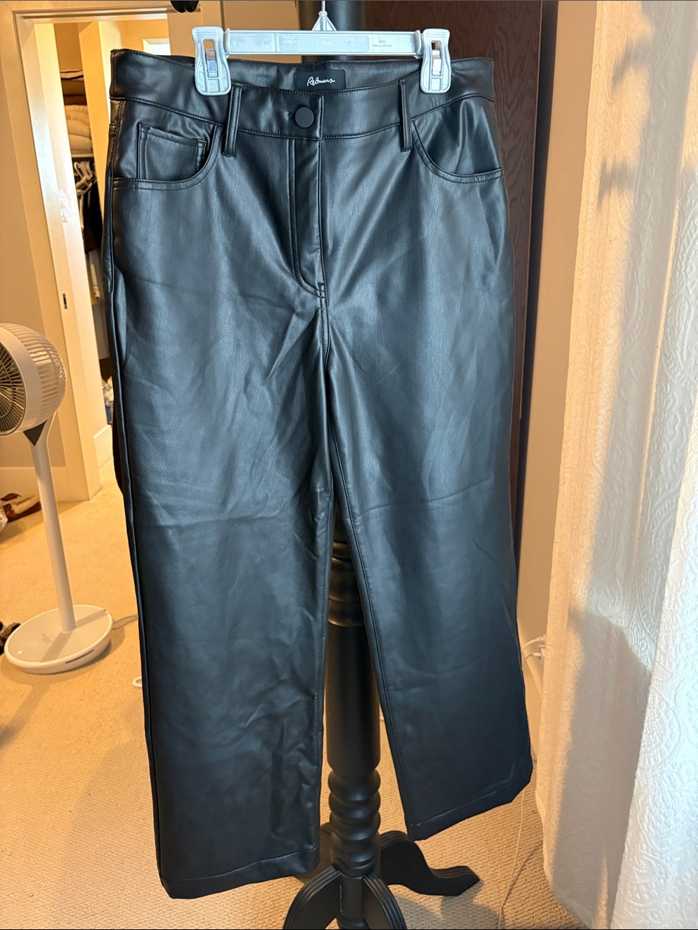 Women's Black Leather-Look Jeans - Petite 12